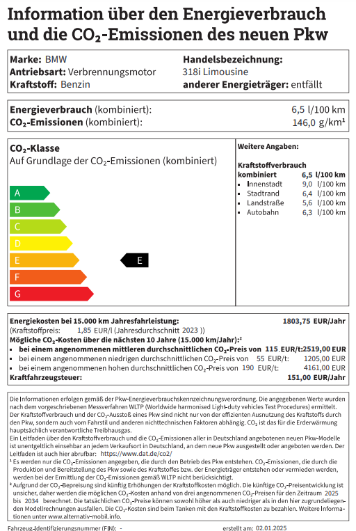 BMW 318i Limousine Lable BMW 318i Limousine Lable