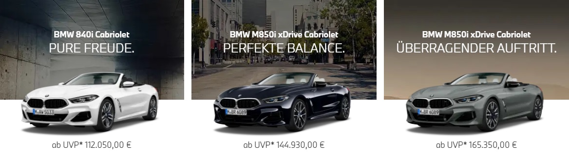 BMW 8er Cabrio - Konfigurationsmöglichkeiten BMW 8er Cabrio - Konfigurationsmöglichkeiten