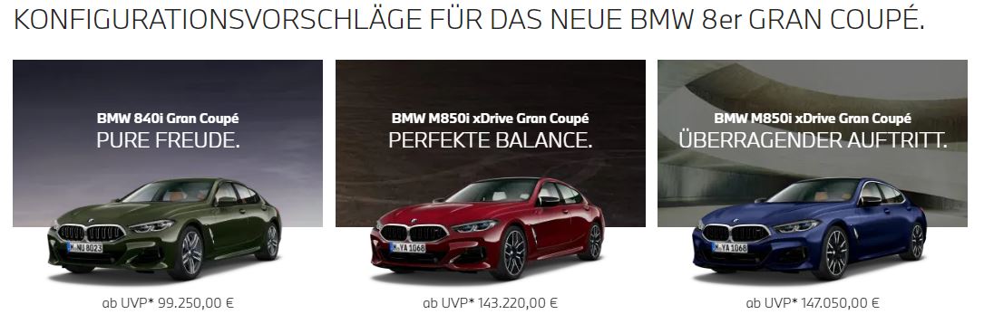 KONFIGURATIONSVORSCHLÄGE FÜR DAS NEUE BMW 8er GRAN COUPÉ.