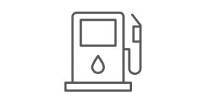 Graues Icon einer Zapfsäule mit Kraftstofftropfen als Symbol für Benzinantrieb.