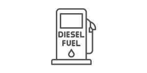 Graues Icon einer Dieselzapfsäule mit der Aufschrift ‚Diesel Fuel‘ und Kraftstofftropfen.