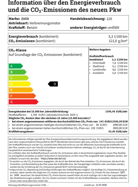 Energielabel vom BMW 120