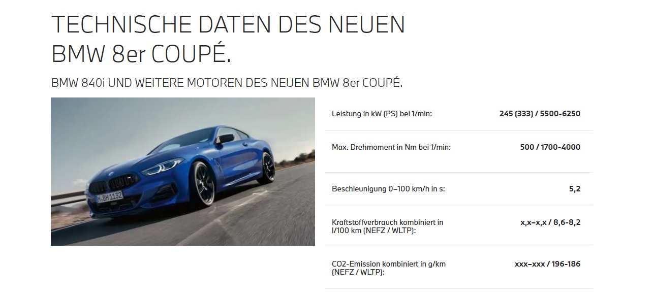 BMW 8er Coupe - technische Daten