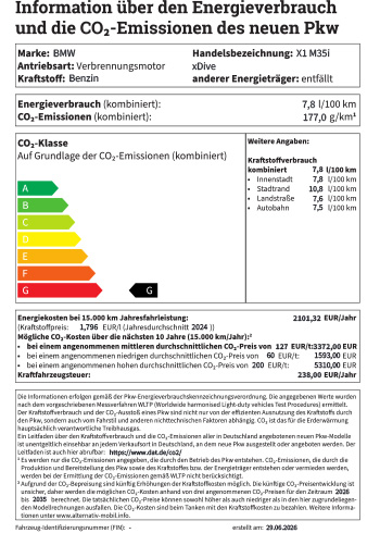 Offizielles Energielabel BMW X1 M35i xDrive