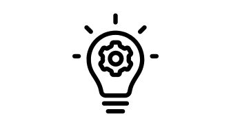 Ideen-Icon: „Glühbirne mit Zahnrad als Symbol für technische Lösungen und Kompetenz.“