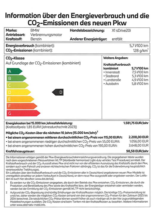BMW X1 sDrive20i Energielabel BMW X1 sDrive20i Energielabel