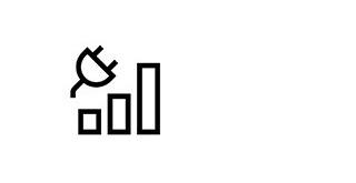 In diesen Abbildungen wird eine Serie minimalistischer, schwarzer Line-Art-Icons auf weißem Grund präsentiert, die verschiedene Konzepte rund um Energie und Zeit versinnbildlichen. Die Sammlung umfasst eine schlichte, nach rechts geöffnete Mondsichel sowie die grafische Kombination eines Hausumrisses mit einem Elektrostecker im Inneren. Ein weiteres Symbol stellt einen Elektrostecker über einem Balkendiagramm dar, was den Zusammenhang zwischen Energieverbrauch oder Ladezustand und statistischer Auswertung verdeutlicht. Zusammen bilden diese Icons eine einheitliche visuelle Sprache, die Themen wie das nächtliche Aufladen oder das Energiemanagement im Haushalt auf den Punkt bringt.