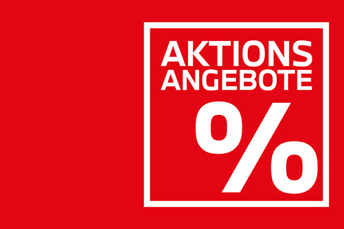 Dieses Bild ist ein Werbebanner, das dem gleichen Designschema folgt und einen starken Kontrast zwischen Rot und Weiß erzeugt. Der Hintergrund ist durchgehend kräftig rot. Im rechten Teil des Bildes befindet sich ein von einem weißen Rahmen umgebenes Quadrat. Darin steht in großen, weißen, serifenlosen Blockbuchstaben der Text "GROSSER LAGERABVERKAUF". Darunter ist ein großes, stilisiertes Prozentzeichen (%) in dünnen weißen Linien erkennbar. Unter dem Prozentzeichen steht der Markenname "Rhein 100" in Weiß und Gold, wobei das "100" goldfarben und von einem goldenen Emblem umgeben ist. Darunter befindet sich der Slogan "IMMER IN IHRER NÄHE" in kleinerer weißer Schrift. Das Bild bewirbt damit einen großen Lagerabverkauf der Marke Rhein 100.