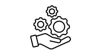 Service-Icon: „Hand mit drei Zahnrädern als Symbol für Service und Unterstützung.“