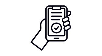 Smartphone-Icon: „Hand hält ein Smartphone mit Checkmark-Symbol auf dem Display.“